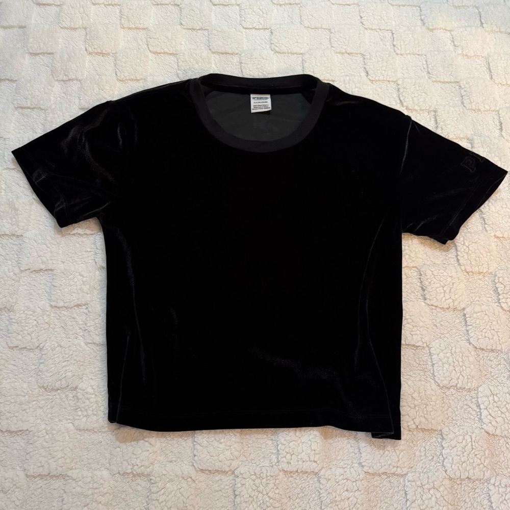 PINK Victoria's Secret Black Velvet Short Sleeve Top, Small